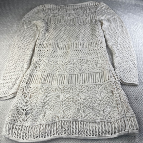 Abercrombie & Fitch Crochet Mini Dress Cream White Long Sleeve Petite Large NWT - Picture 4 of 10